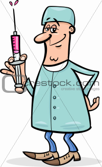 doctor with syringe cartoon illustration