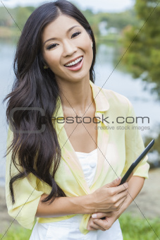 Asian Chinese Woman Student With Tablet Computer