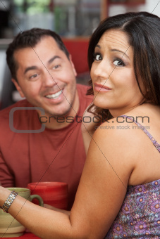 Embarrassed Woman and Flirting Man