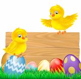 Isolated Easter Sign with Eggs and Chicks
