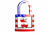 Dollar in padlock with US flag