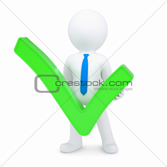 White 3d man with a green tick