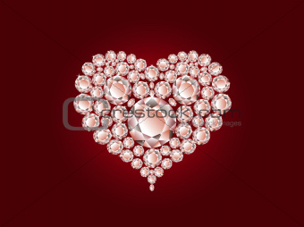 Vector diamond heart on red background 