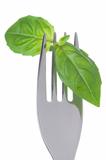 basil leaves on a fork