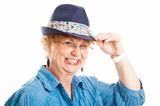 Cute Middle Aged Woman Tips Hat