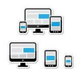Responsive design for web - computer screen, smartphone, tablet labels set