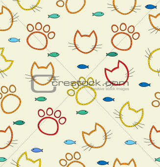Pattern with traces of the cat and the cat face outline