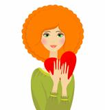 Vector portrait of red hair woman with heart