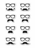 Geek glasses and moustache or mustache vector labels