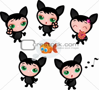 Cute funny kitten set vector illustration