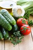 fresh vegetables cucumber, tomato and garlic