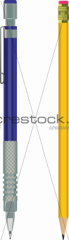 yellow wooden pencil and automatic pencil isolated on white