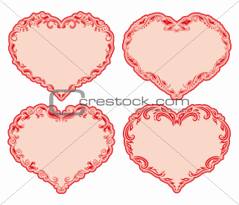 Set of ornate heart frames .