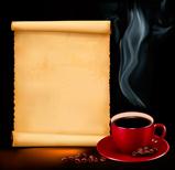 Background with cup of coffee and old paper. Vector