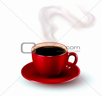 Perfect red cup of coffee with steam. Vector illustration.