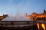 fountain by Plaza de Espana in Sevilla in night