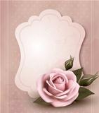 Retro greeting card with pink rose. Vector illustration.