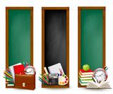 Back to school. Three banners with school supplies. Vector.