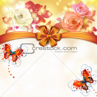 Background roses with butterflies