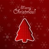 Merry christmas red background with fir tree.