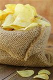 natural organic potato chips in a linen bag