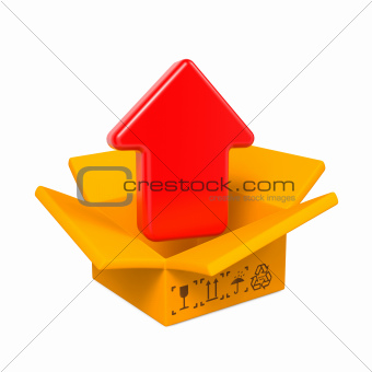 Open Color Cardboard Box and Arrow. For Design.