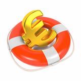 Euro Sign in Red Lifebuoy. Isolated on White.