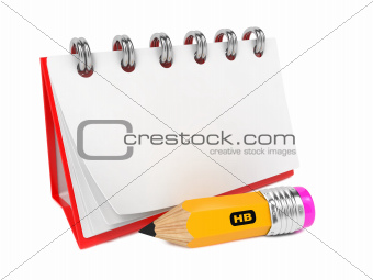 Open Blank Desktop Notebook  with Pencil.