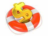 Dollar Sign in Red Lifebuoy. Isolated on White.