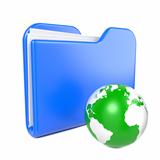 Blue Folder with Green Earth Globe.
