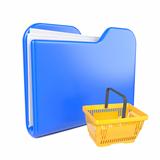 Blue Folder with Shopping Basket. on White.