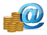 E mail sign and coins
