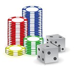 Poker gambling chips and set of dimes