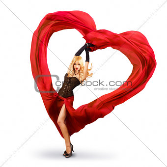 Young Woman with Red Silk Valentine Heart