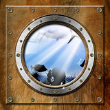 Metal Porthole with Sea Abyss Landscape