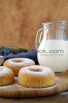 Fresh donuts sprinkled with powdered sugar
