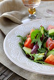 salad mix with avocado tomato and cucumber