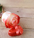 fresh rose and chocolate heart, gift  for  Valentines Day