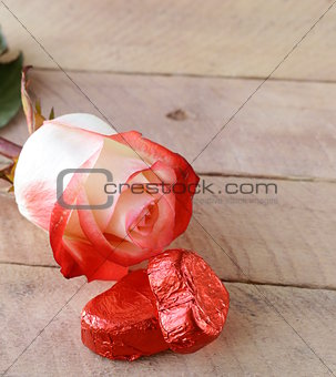 fresh rose and chocolate heart, gift  for  Valentines Day