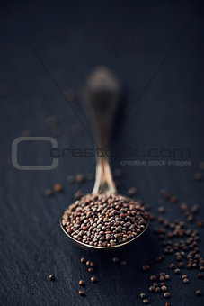 Simple still life with black mustard seeds