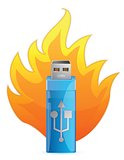 Blue USB Flash Drive in Fire