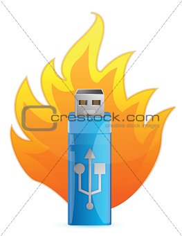 Blue USB Flash Drive in Fire