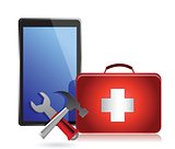 Tablet with tools and a first aid kit