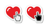 Heart with cursor hand labels - valentines, love, finding partner online concept