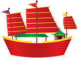 Chinese Junk Sail Boat Illustration
