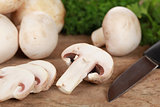 Preparing food: Sliced mushrooms