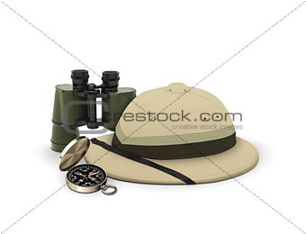 explorer hat and equipment