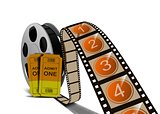 Movie film reel and tickets