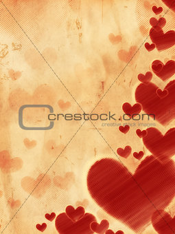red striped hearts on old paper