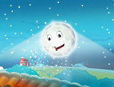 Cartoon smiling moon by the night with the stars